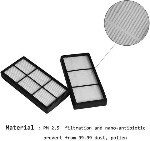 Close-up of HEPA filters from 13 Pack Replacement Parts For iRobot Roomba 800 900 Series Vacuum Accessories Kit with nano-antibiotic material.