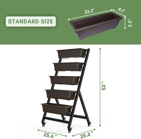 Five Tier Vertical Garden Planter With Water Drainage, Elevated Raised Garden Bed for Vegetables, Flowers, and Herbs, side view