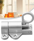 Self Closing Aluminum Alloy Door Latch Spring Bounce Gate Safety Lock in silver with a ring for easy operation.