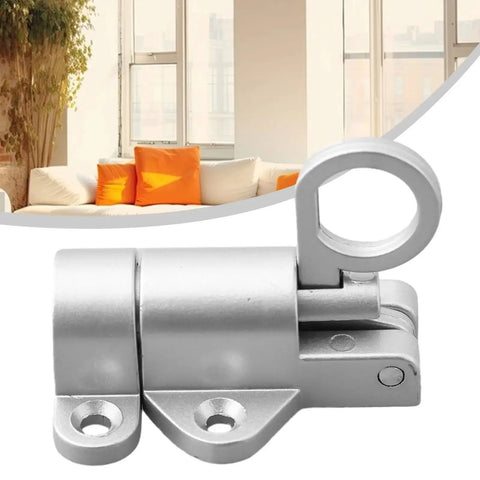 Self Closing Aluminum Alloy Door Latch Spring Bounce Gate Safety Lock in silver with a ring for easy operation.