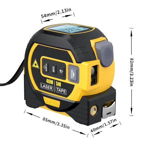 Hella Accurate Digital Tape Measure With Cross Line And Auto Lock, Heavy Duty 3 In 1 Rangefinder For Area And Volume Stats, Solid Memory Bank Plus Bright Lcd Panel For Any Quick Fix Around Town