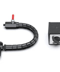 Dial Indicator 0-10 mm With Magnetic Base For Precision Machining, shown with a flexible arm base and on/off switch, industrial tool