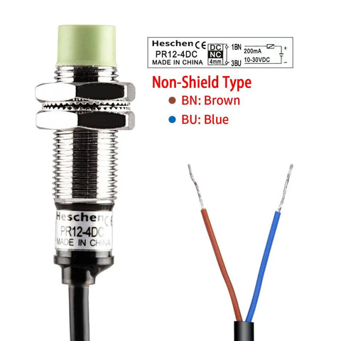 M12 Inductive Proximity Sensor Switch 4mm Sensing Distance DC 12 to 24V 2 Wire Normally Closed Non Shielded Cylindrical Detector