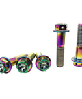 Heavy Duty Aviation Grade Titanium Hex Head Bolts With Dripping Rainbow Pvd Coating M10x1.25x65mm, pack of five, displaying unique coloration.