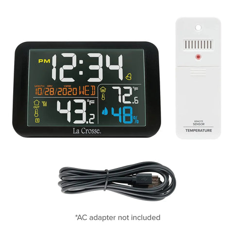 Color Weather Station For Your Home With Indoor Outdoor Temperature, Humidity, And MIN MAX Readings, black display, white sensor