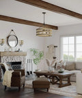 Living room with Gulliver Sconce Graphite Finish With Embossed Wood Grain Metal Banding Dual Tone Rustic Modern Farmhouse Lighting.