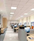 Office space with Two By Four Foot LED Panel Light 50W 6500 Lumen Backlit Flat Panel With Adjustable 3000K To 5000K CCT installed on ceiling