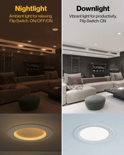 Six Inch Slim Led Recessed Ceiling Lights 12 Pack Featuring Built In Night Light And Smooth Dimming Baffle Trim With 5Cct Color Select For No Sweat Home Makeovers