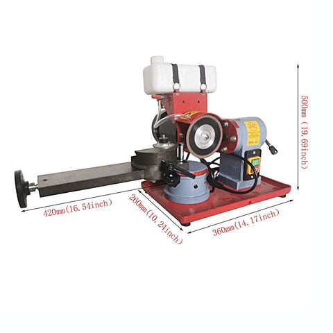 Heavy Duty Saw Blade Sharpener With Blazing Diamond Grinding Wheel handling wood aluminum plastic features a tough steel frame.
