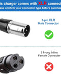 3-pin XLR male connector, part of 24V 2A Battery Charger For Mobility Scooters And Power Chairs With 3 Pin XLR Connector 100 240V Input 24V 2A Output Faster Than 1A Models Includes Four Point Nine Foot US Cord