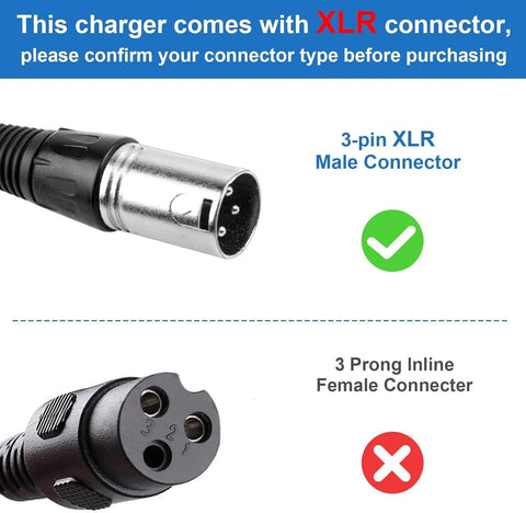 3-pin XLR male connector, part of 24V 2A Battery Charger For Mobility Scooters And Power Chairs With 3 Pin XLR Connector 100 240V Input 24V 2A Output Faster Than 1A Models Includes Four Point Nine Foot US Cord