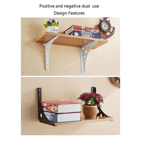 Built Like A Tank Wrought Iron Corner Shelf Bracket Wall Mount Rack Heavy Duty Triangular Support Decorative white finish with wooden shelf.