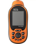 Front view of an orange and black Waterproof Hiking GPS with 32 Channel Receiver and Dual Core Processor.