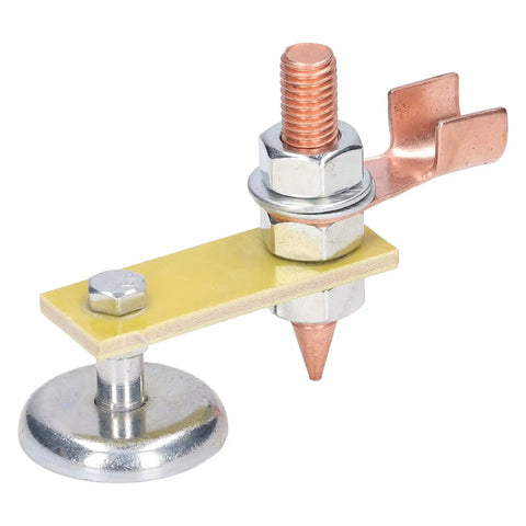 Heavy Duty Magnetic Welding Support Clamp With Powerful Ndfeb Magnet Grip Adjustable Ground Holder Tool For Solid Steel Projects And Smooth Diy Welding Jobs That Stick Like Crazy, featuring a silver metal base and yellow support arm.