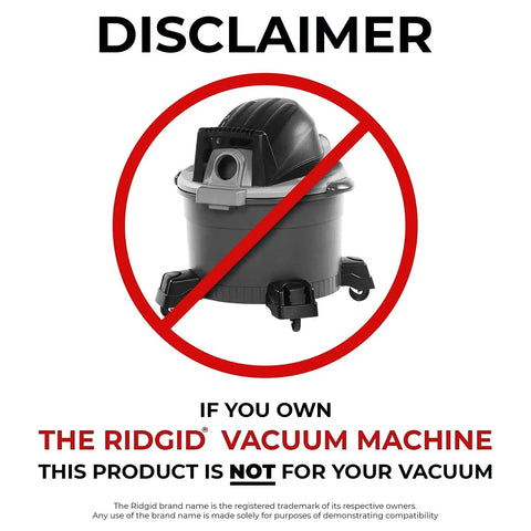 Disclaimer stating 15 Pack 10 To 14 Gallon Vacuum Filter Bags For Wet Dry Vacuum Type F 90662 not for Rigid vacuum machines.