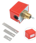 Heavy Duty Paddle Flow Switch Sensor For Water Quality Monitoring In Industrial Settings Built Tough With Rainproof ABS Housing And Precise Flow Detection To Keep Water Oil Flow Under Control, red ABS body with brass thread and paddle blades