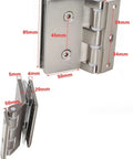 Heavy Duty Stainless Steel Glass Door Hinges Four Pack showing dimensions and details for office sliding windows.