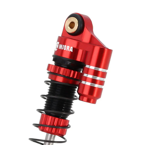 Close-up of 39mm Aluminum Threaded Adjustable Oil Filled Shocks For SCX24 RC Crawlers Red And Black Dope Quick Preload Tuning