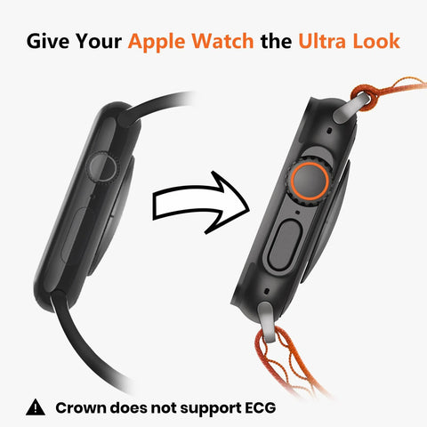 amBand 46mm Apple Watch rugged metal bumper with back cover, black with orange accents and lanyard