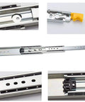 Heavy Duty Push To Open Drawer Slides With Soft Close Three Panel Fully Extendable Guides displaying details and mechanism