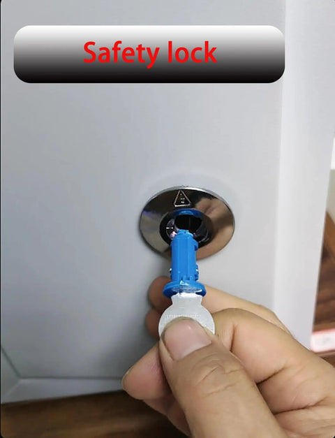 Close-up of a hand using a key to lock the Indoor Outdoor Electrical Cabinet For Home And Industrial Monitoring Control Panel Enclosure Custom Empty Distribution Chest Weatherproof Ready To Roll Built To Last Outdoor Enclosure Fits 30x25x16 Cm 11.8x9.9x6.3 In cabinet.