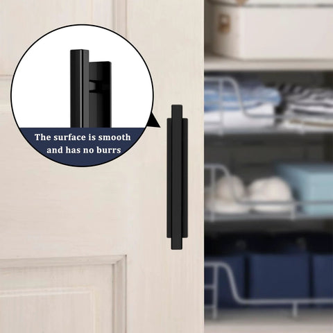 Self Stick Instant Cabinet Handles 10 Pack No Drill Drawer Pulls 5.82 Inches with smooth surface installed on a cabinet door.