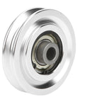 Lightweight Aluminum Alloy Gym Pulley For Home Gym Setup Easy Install Fitness Gear Built To Last With Smooth Operation 70mm Diameter Pulley For Cable Machines And Rehab close-up silver pulley