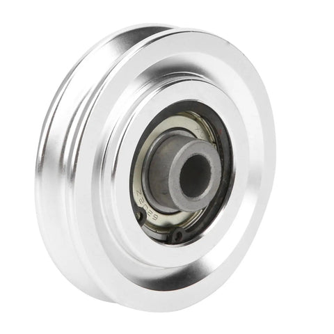 Lightweight Aluminum Alloy Gym Pulley For Home Gym Setup Easy Install Fitness Gear Built To Last With Smooth Operation 70mm Diameter Pulley For Cable Machines And Rehab close-up silver pulley