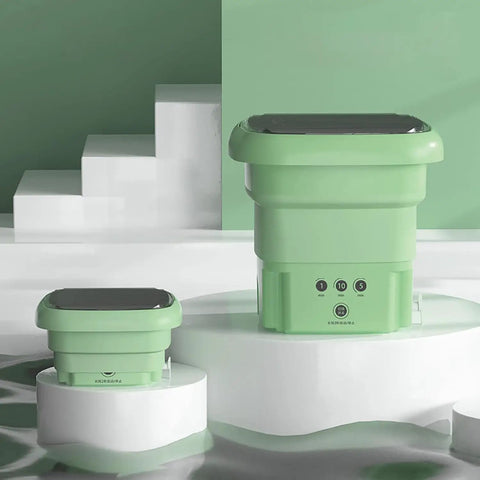 Ultra Portable Folding Washing Machine, No Sweat Collapsible Laundry Tub in green, compact size for easy travel and storage.