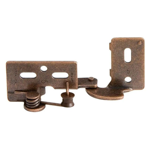 Top Shelf Semi Concealed Cabinet Door Hinges Pair Of 2 Featuring Soft Close Antique Brass Finish, detailed hinge view.
