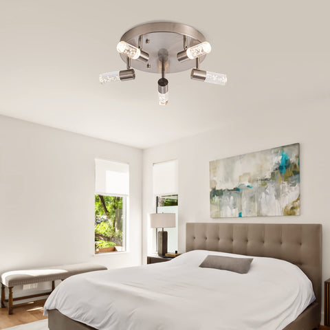 Five Head Dimmable LED Ceiling Spotlight Track Lighting Kit With Adjustable Round Heads in a modern bedroom.