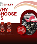 Mechanic using cloth on car engine with features of premium materials, easy installation, OEM specification, durability and safety benefits displayed