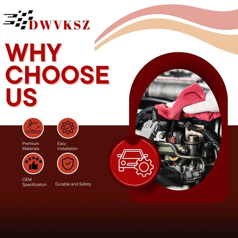 Mechanic hand with cloth cleaning engine, promotional text about benefits, choosing premium materials, and OEM specification