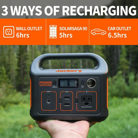 Portable Power Station Explorer 290 290Wh Capacity With 200W Continuous Output Pure Sine Wave 110V Outlet displayed on hand outdoors