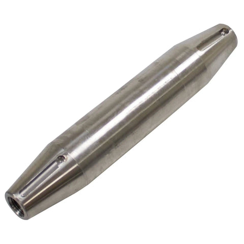 Beefy Rear Tine Tiller Shaft For Horse I II III And MTD Seven Inch Length One And A Quarter Inch Outer Diameter Half Inch Female Threads Three Keyways Tapers To.735 Direct Fit Replaces 1026A angled view