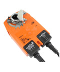 Solid Build 2.5Nm Spring Return Damper Actuator features dual connections and a metal clamp for ductwork application.