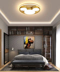 Bedroom with Cartoon Dope Mouse Ceiling Light Featuring Mickey Style Gold Metal Chandelier For A Modern Look Flush Mount.