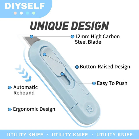8 Pack Mini Box Cutters for Packages and Projects, Safe Retractable Utility Knife with Sharp Blades in light blue color