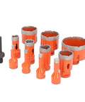 Cool Diamond Hole Saw Kit With 11 Pieces For Drilling Ceramic Tiles, Marble Granite Porcelain Stone And Glass Plus M14 Thread Vacuum Brazed Bits In 6 To 68mm Sizes That Get The Job Done Fast. 11-piece orange diamond hole saw set with adapter