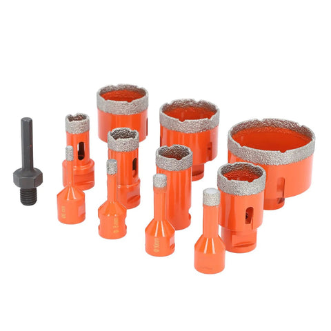 Cool Diamond Hole Saw Kit With 11 Pieces For Drilling Ceramic Tiles, Marble Granite Porcelain Stone And Glass Plus M14 Thread Vacuum Brazed Bits In 6 To 68mm Sizes That Get The Job Done Fast. 11-piece orange diamond hole saw set with adapter