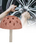 Two Pack Tire Buffer Wheel Set with tungsten alloy bowl type grinding heads and 6mm shank, shown during tire repair.