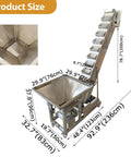 Dinenovate Heavy Duty Z Type Bucket Elevator 6.5ft Lifting Height Stainless Steel Conveyor with dimensions displayed for factory use.