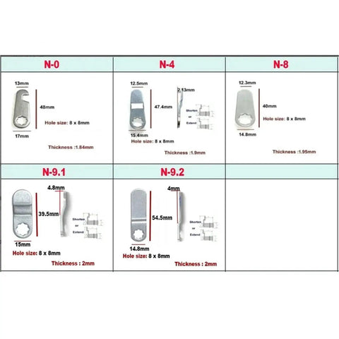 Diagram showing different sizes of components for Cabinet Cam Lock With Two Keys For Tool Box Locker Drawer And Furniture Doors 25mm HJ05