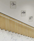 Adjustable Wrought Iron Handrail For Stairs White Galvanized Banister With Rust Resistant Finish mounted on a wooden staircase.