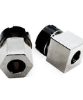 ER-32 Hex And Square Collet Block Set For CNC Lathe And Engraving Machines Shop Ready Tooling, two blocks side by side
