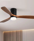52 Inch Ceiling Fan With Lights 3 Solid Wood Fan Blade with integrated LED light and black motor, ceiling mounted