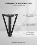 Replacement Feet for Sofas and Cabinets, 5.9 Inch Hollow Steel Furniture Legs in Matte Black, 4 Pack, easy installation details