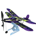 Rubber Band Airplane Biplane STEM Kit With Learning Booklet And Display Stand For Indoor And Outdoor Fun Ages 14 And Up No Batteries Required Awesome Christmas Gift For Boys And Girls, purple biplane on stand