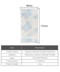 Image of a single Moisture Absorbing Desiccant Packet AMS Ready For Filament Dryer Box, labeled with dimensions and product details.