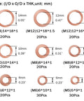 Copper Washers Set 200 Pcs Assortment DIY Ready For Engine Seals And Gaskets, various sizes and thickness, 1 to 1.5mm.